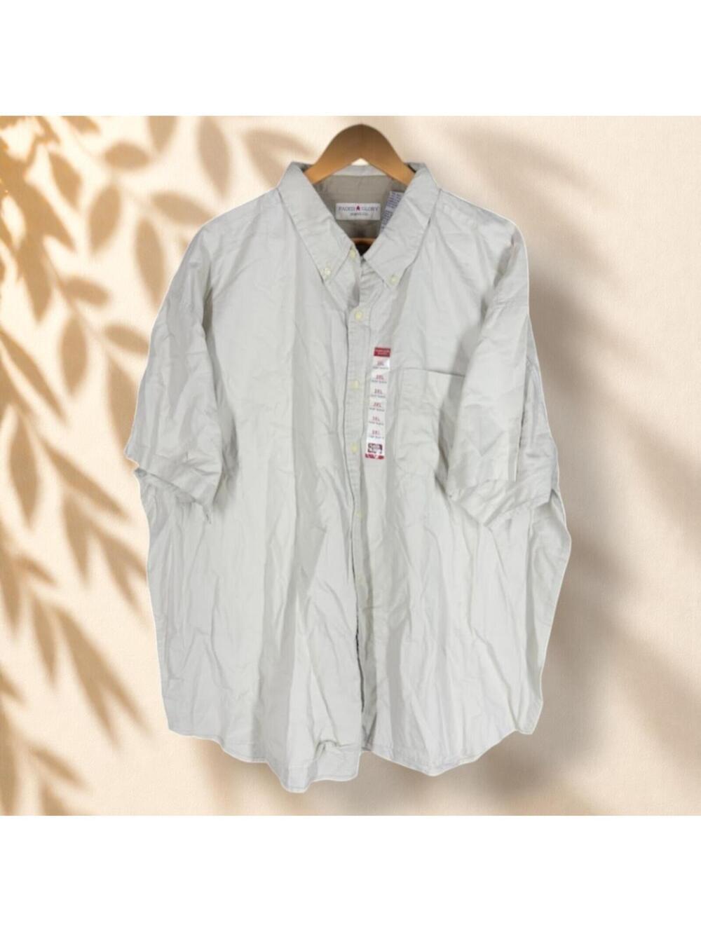 Faded Glory Shirt Men 3XL Gray Button Up Collared Short Sleeve Pockets Cotton